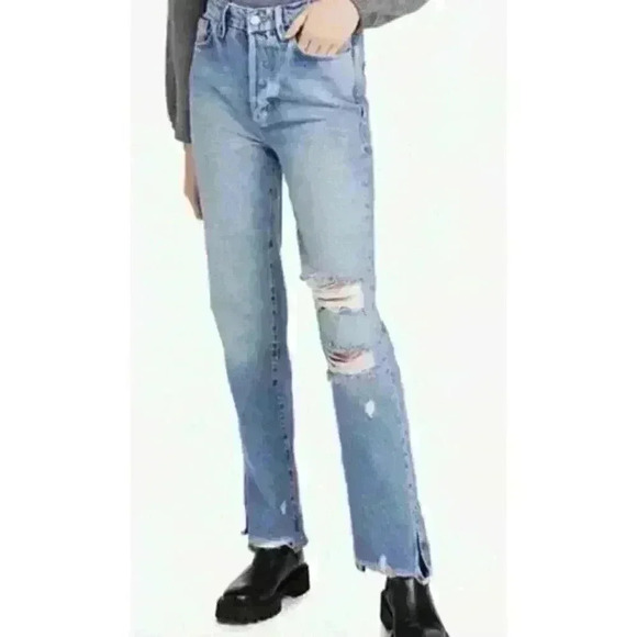 Good American Good Boy Distressed Boyfriend Jeans In Blue536 Size 2/26 - Picture 3 of 12